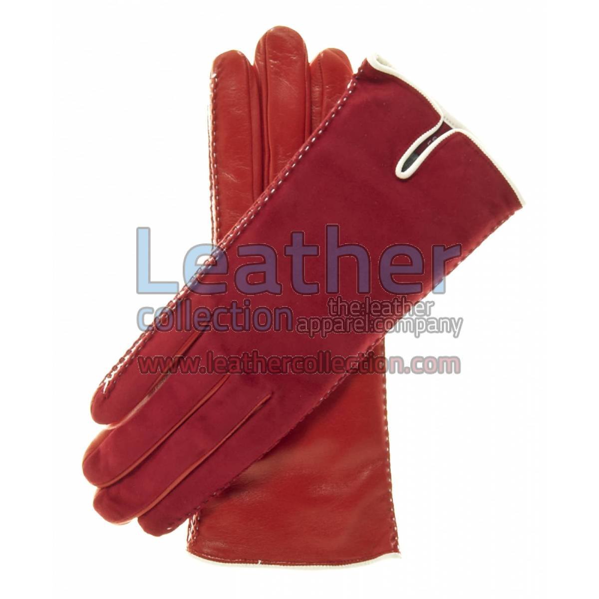 Red Suede Ladies Lambskin Gloves
