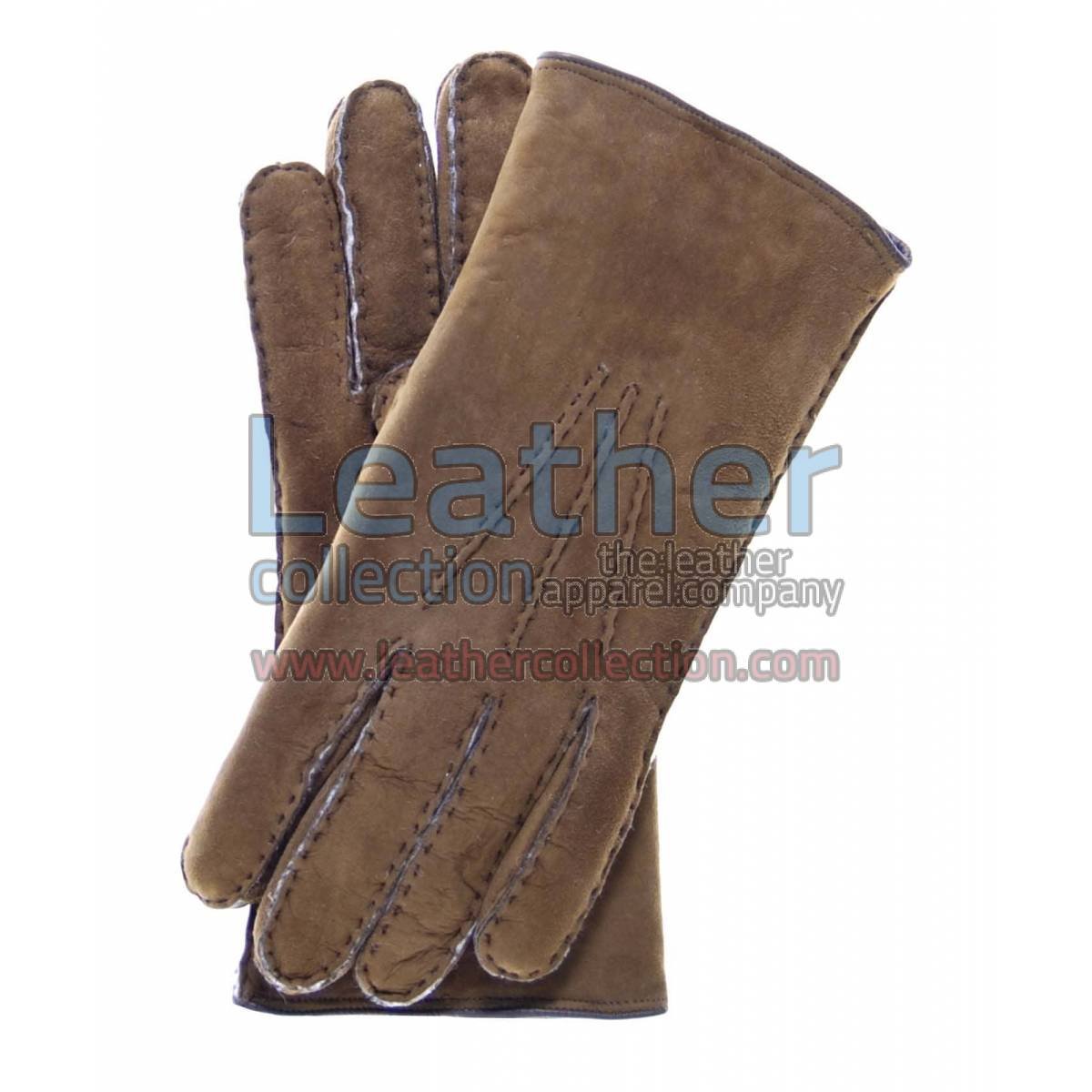 Sueded Lamb Shearling Brown Fashion Gloves