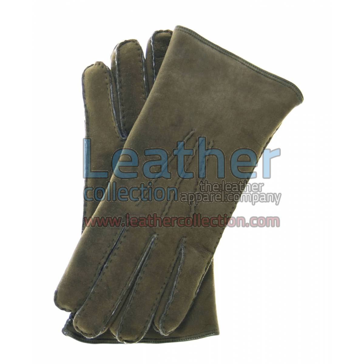 Sueded Lamb Shearling Olive Fashion Gloves
