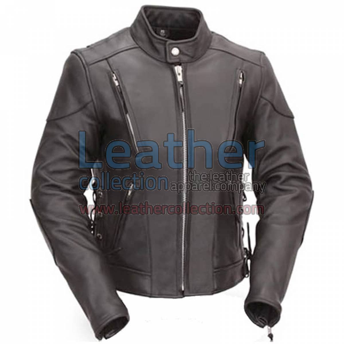 Vented Leather Scooter Style Jacket with Side Laces