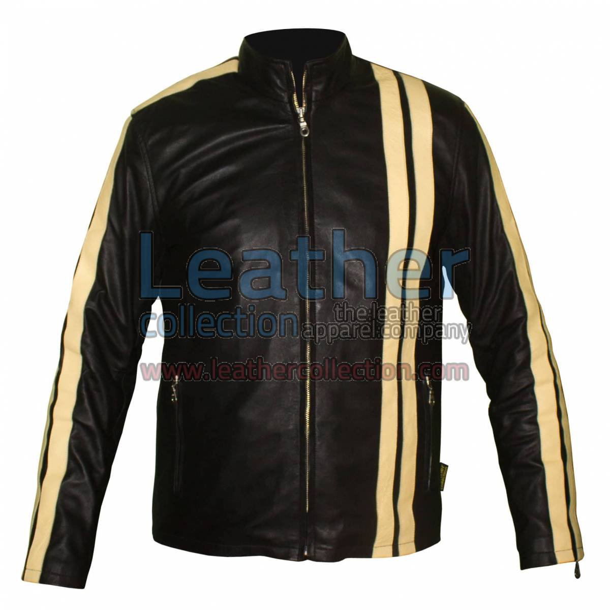 Vertical Strips Biker Fashion Leather Jacket