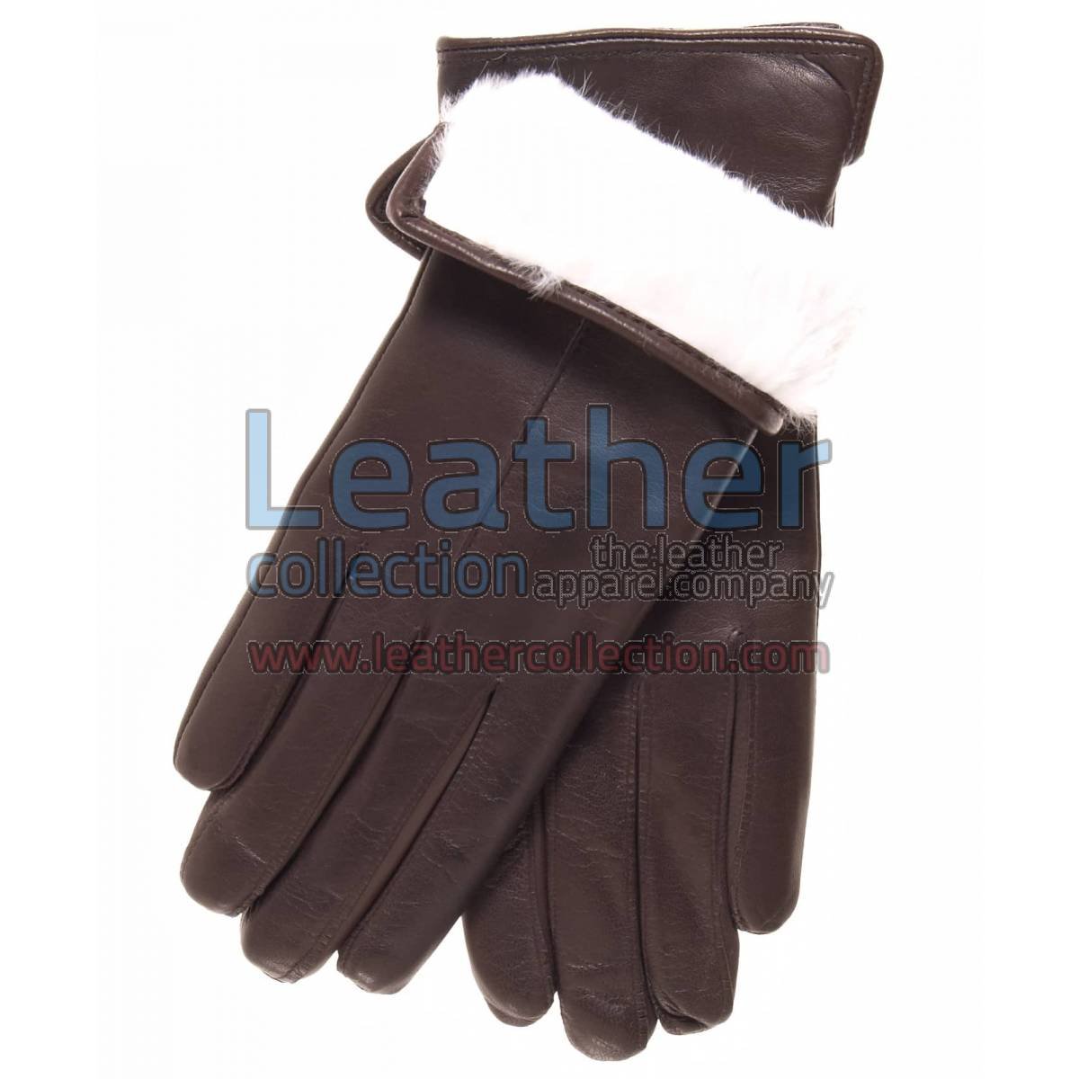 White Fur Lined Brown Leather Gloves