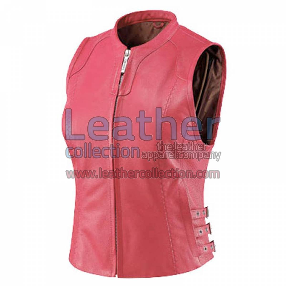 Women Pink Classic Leather Vest