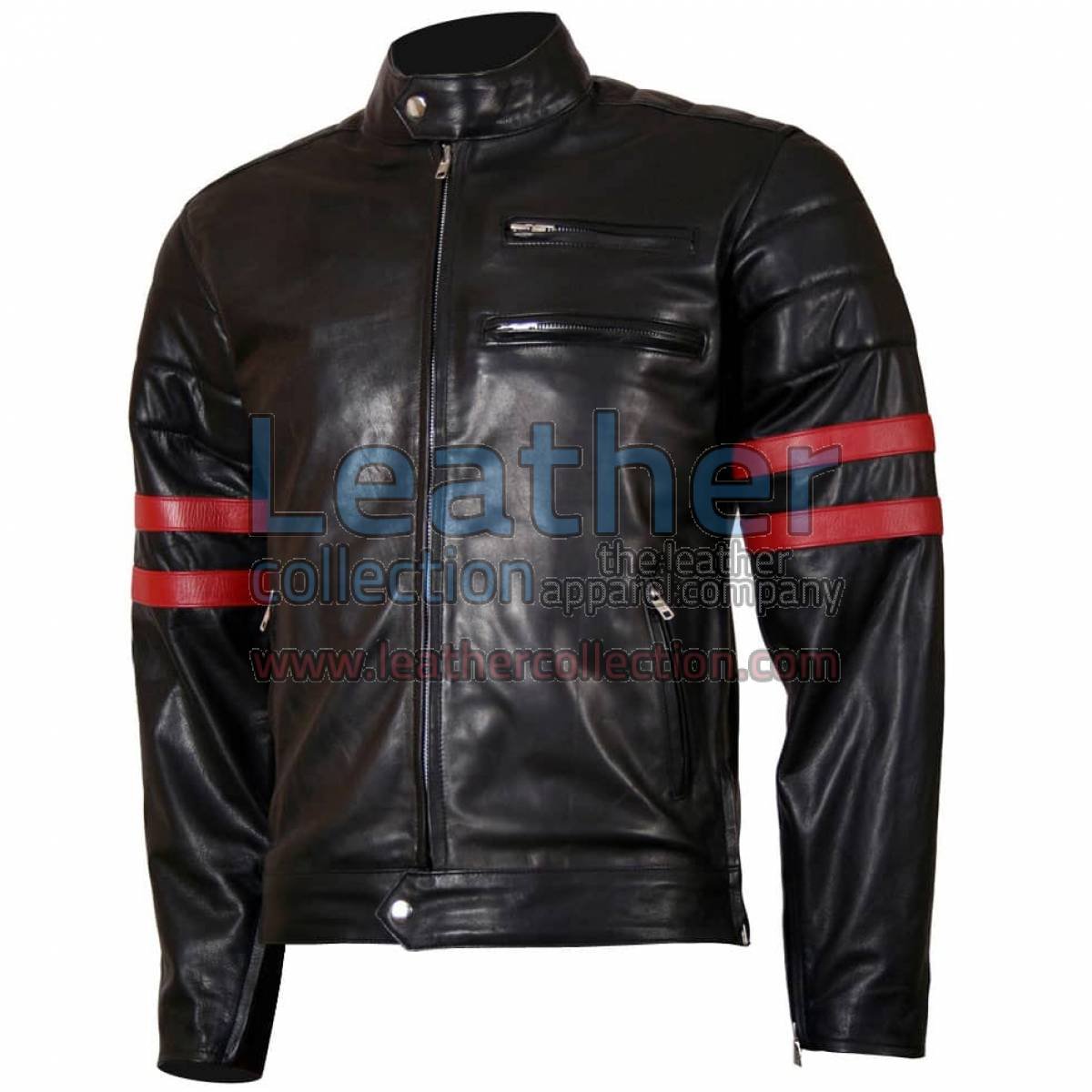 X-Men Wolverine Black with Red Strips Biker Leather Jacket