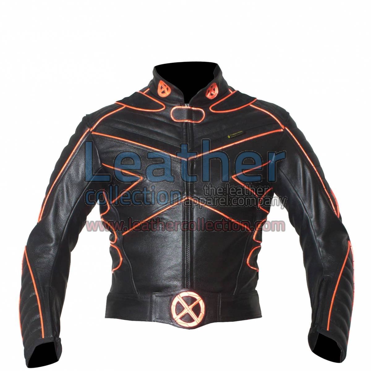 X-Man Motorbike Leather Jacket with Orange Piping