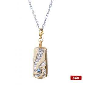 Elongated Stainless Steel Crystal USB2.0 Flash Drive Necklace (8GB)