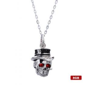 Death Skeleton Head Stainless Steel Crystal USB2.0 Necklace Flash Drive (8GB)