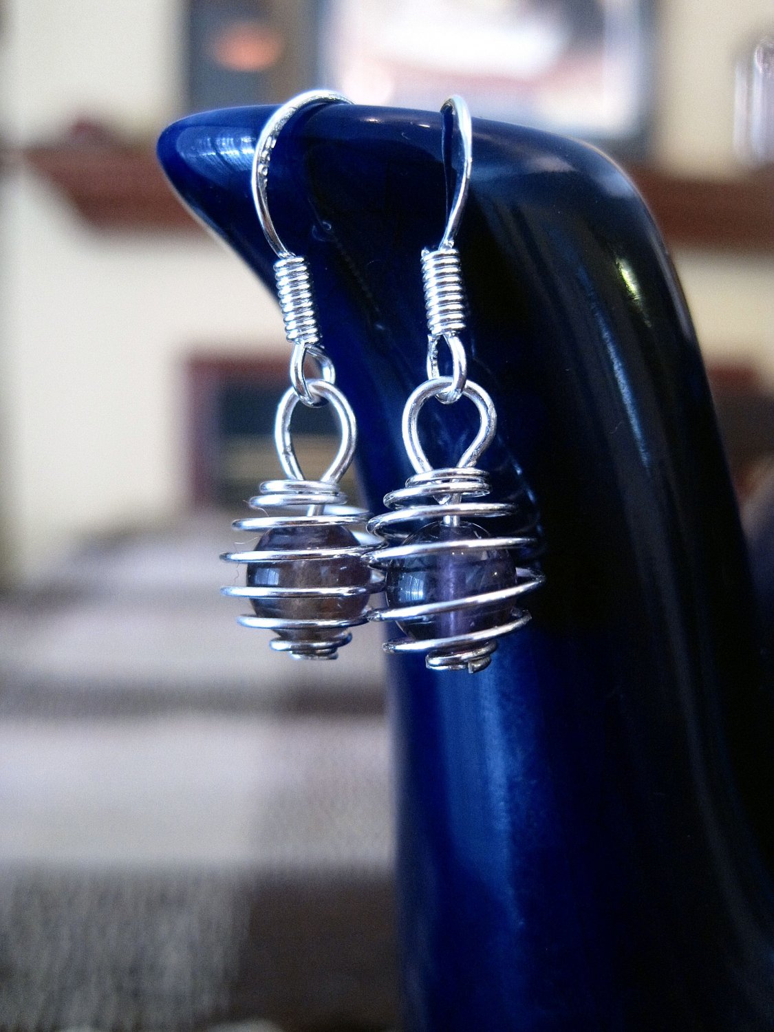 Amethyst in Wire Cage Earrings