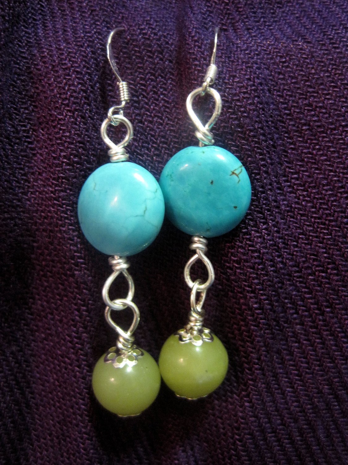 Turquoise and African Jade Earrings