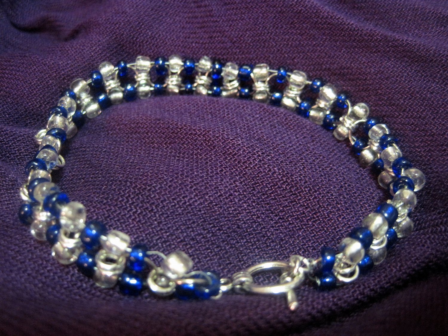 Blue and Clear Beaded Chainmail bracelet