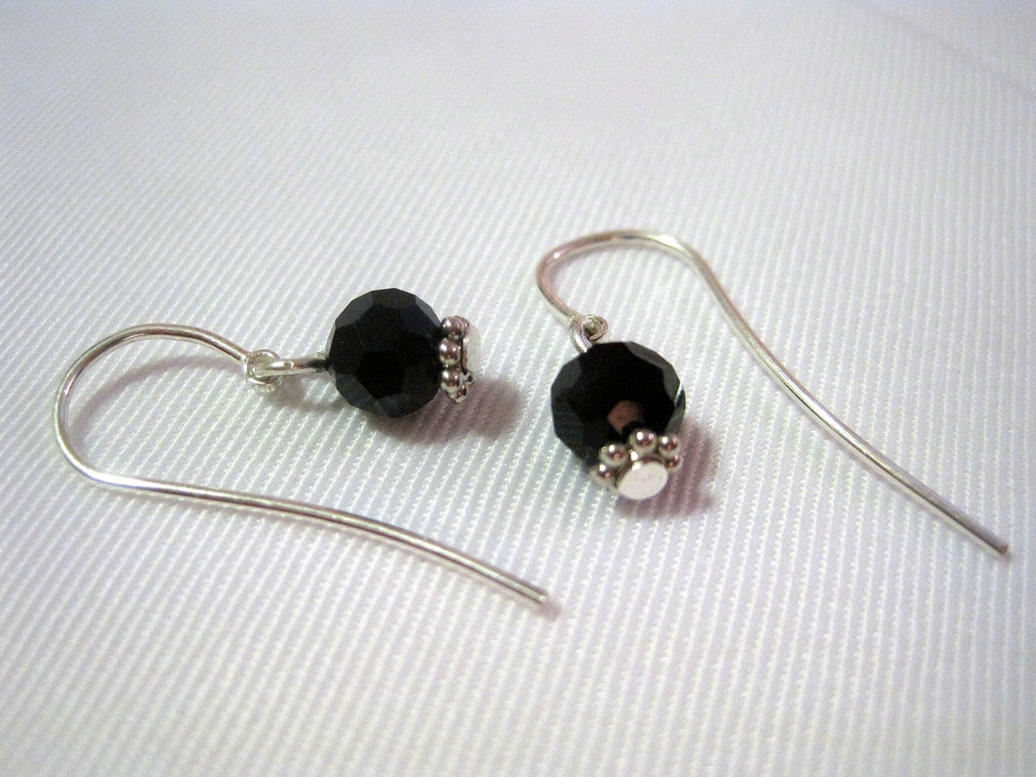 Black Swarovski Crystals on Sterling Silver French Ear Hooks