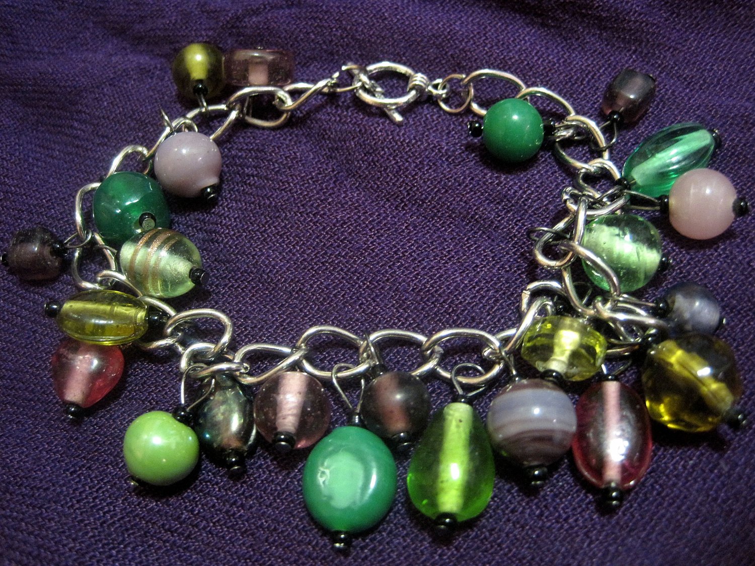 Green, and Purple Beaded Bracelet