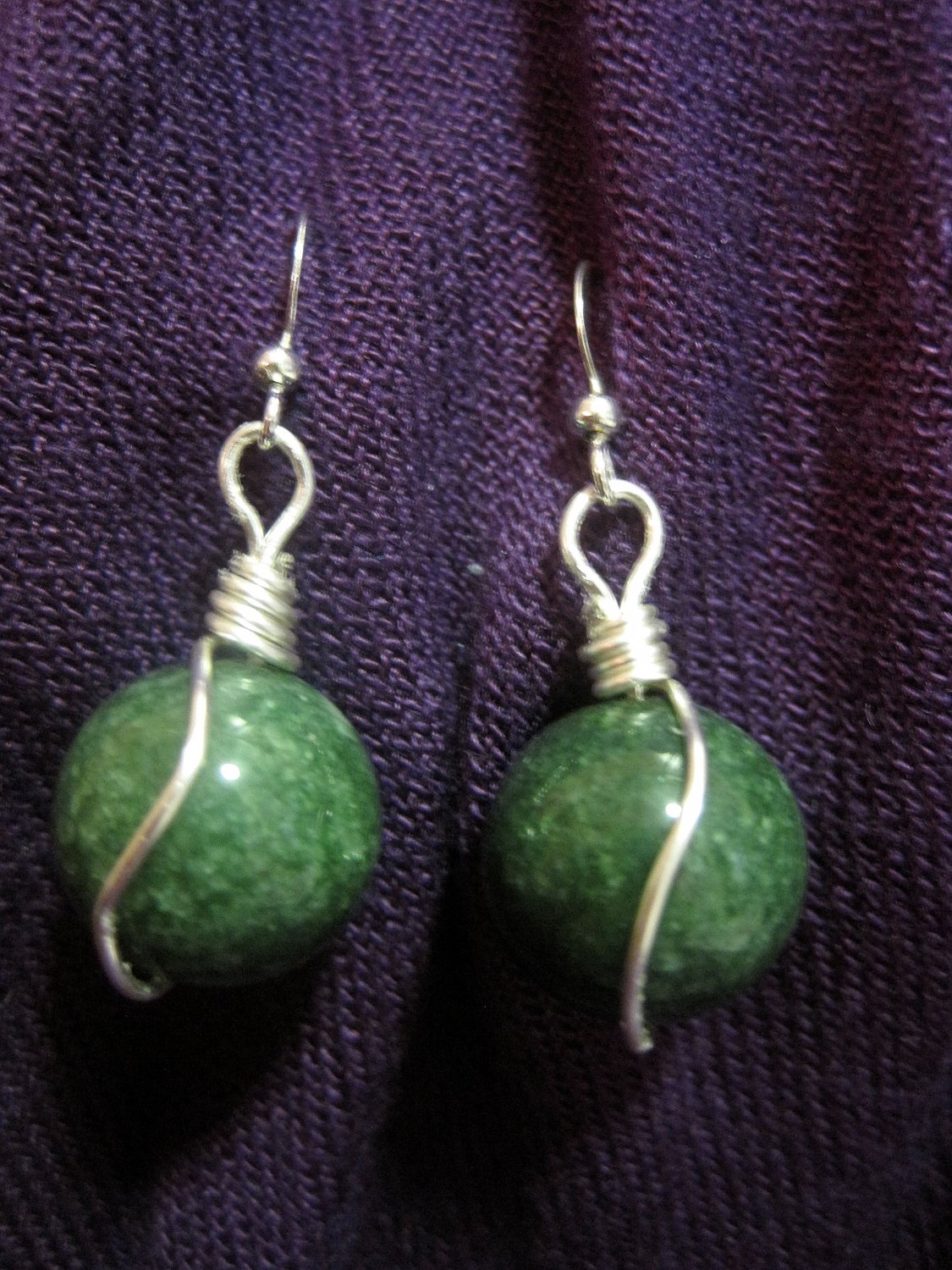 Wire Wrapped Jade Earrings