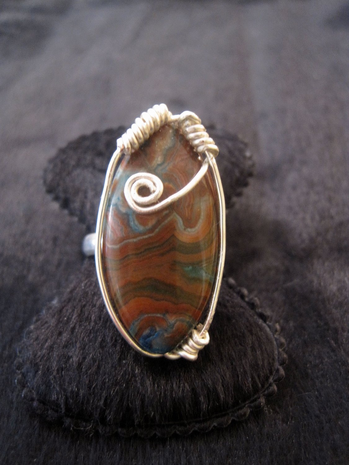 Wire Wrapped Crazy Lace Agate Ring