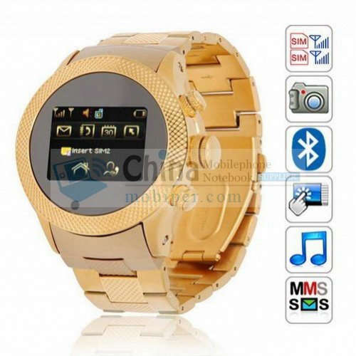 s766 1.5 inch Touch Screen Quad Band Dual SIM Cell Phone Watch Camera Bluetooth gold color