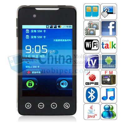 G9 Cell Phone Quad Band Dual sim Dual Cameras WIFI Java Android v2.2 3.5-inch Touch Screen