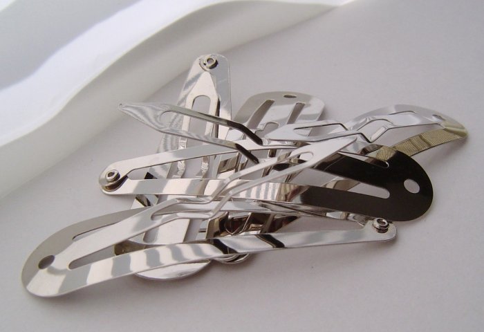 10 oval round snap silver hair clips with hole
