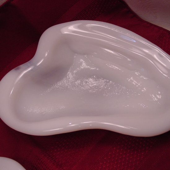 Pair Blenko Art Glass Freeform Ashtrays White Marbled #966 Elegant and Lovely!