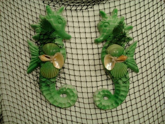 Large Seahorse Wall Plaques (natural Green) Set of Two