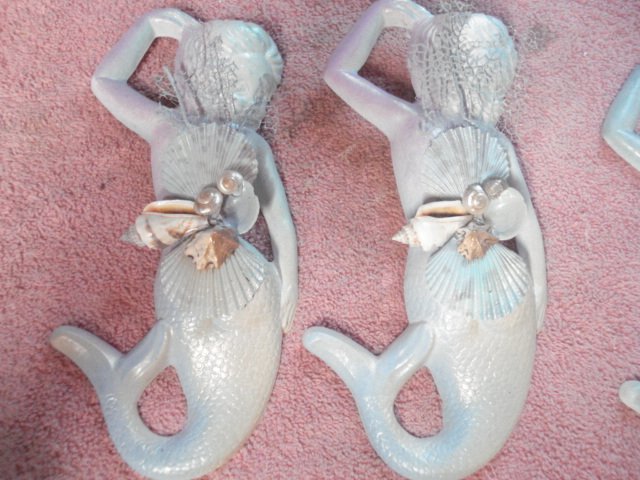 Mermaids Set Wall Plaque Pastel purple and teal w/pearl finsh