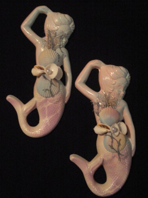 Mermaids Set Wall Plaques Pastel teal and purple