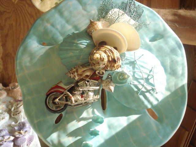 Sand Dollar Wall Plaque Teal w/Motorcycle accent