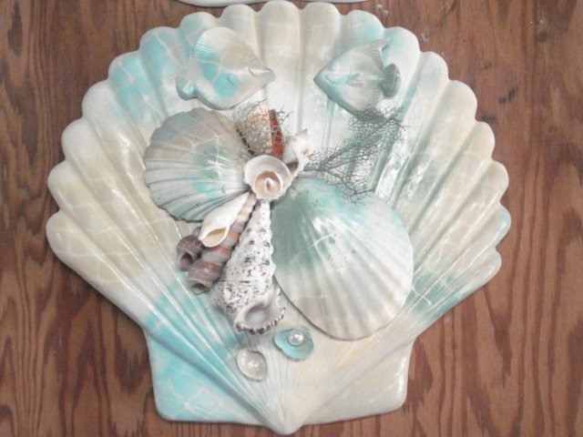 Seashell Plaque Multi color Teal/sand
