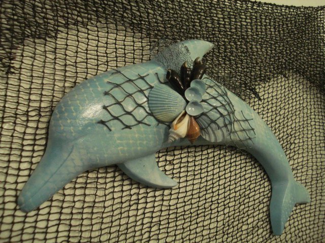 Dolphin Wall Plaque Teal w/ Net design
