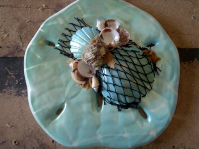 Sand Dollar PLaque Light Teal and White