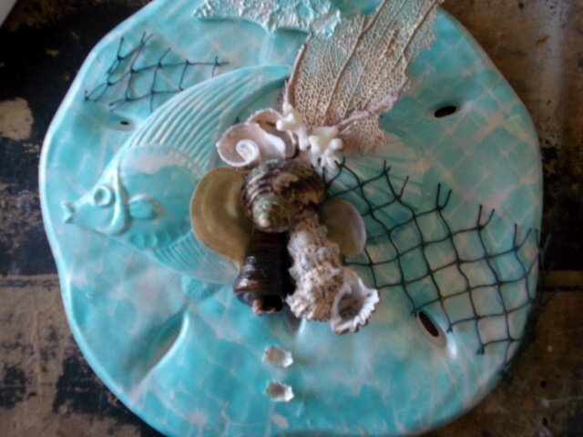 Sand Dollar PLaque Teal with Fish