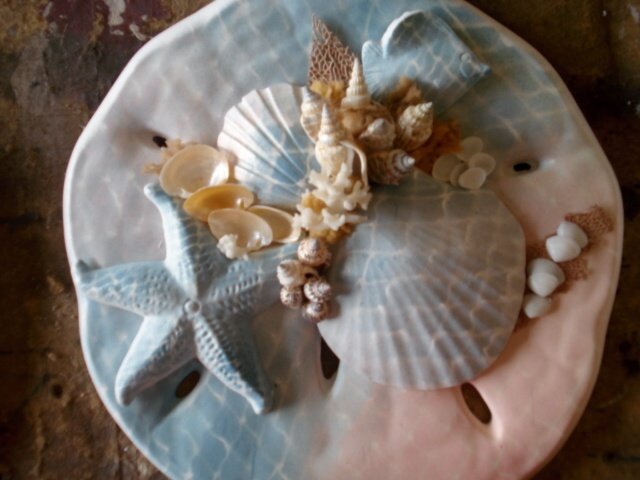 Sand Dollar Plaque Multi Color Pink and Blue