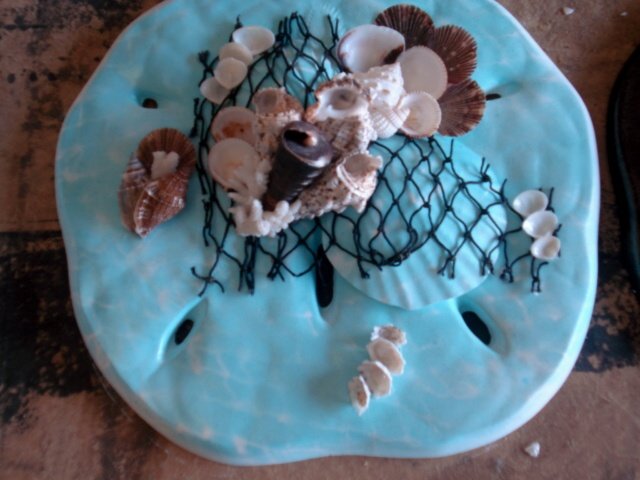 Sand Dollar Wall Plaque Teal with Large Shells