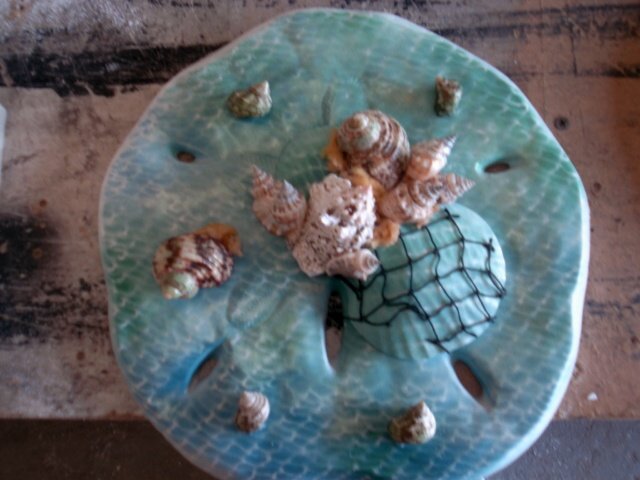 Sand Dollar Wall Plaque Teal with large Shells