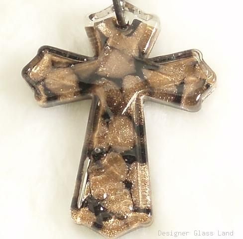 P163 MURANO GLASS SMOKY CROSS PENDANT NECKLACE