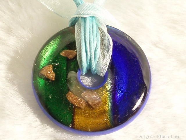 P286 MURANO GLASS MULTICOLORS ROUND PENDANT NECKLACE