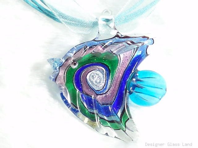 P340 MURANO LAMPWORK GLASS FAIRY FISH PENDANT NECKLACE