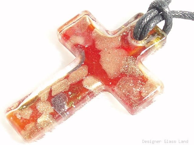 P369 MURANO LAMPWORK GLASS RED CROSS PENDANT NECKLACE