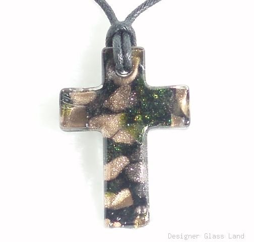 P371 MURANO BLACK CROSS PENDANT NECKLACE