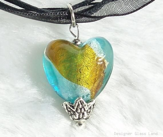 P430 MURANO GLASS BI-COLORS HAERT PENDANT NECKLACE, FREE SHIPPING!!!