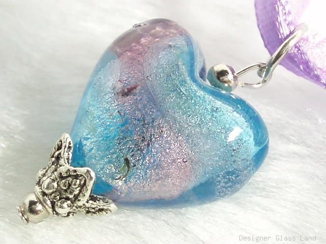 P432 MURANO GLASS BI-COLORS HAERT PENDANT NECKLACE, FREE SHIPPING!!!