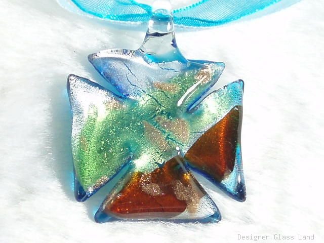 P447 MURANO LAMPWORK GLASS QUATREFOIL PENDANT NECKLACE, FREE SHIPPING!!!