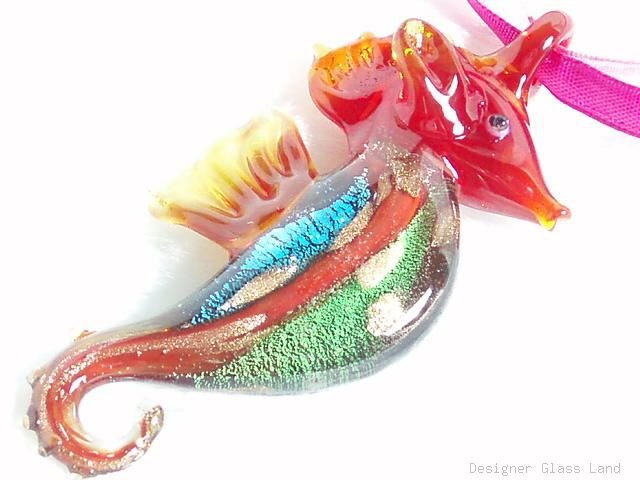 P454 MURANO LAMPWORK GLASS SEAHORSE PENDANT NECKLACE, FREE SHIPPING!!!