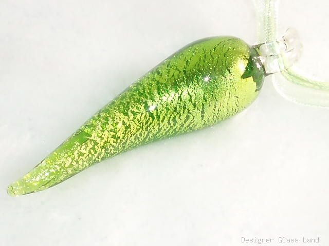 P458 LAMPWORK GLASS GREEN CHILI PEPPER PENDANT NECKLACE, FREE SHIPPING!!!