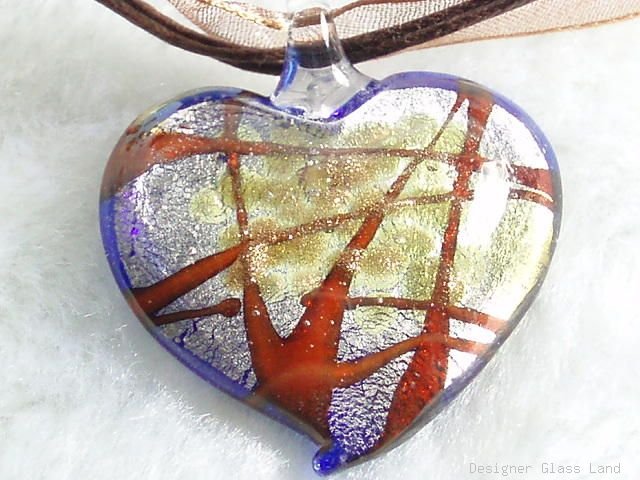P468 MURANO LAMPWORK GLASS HEART PENDANT NECKLACE, FREE SHIPPING!!!