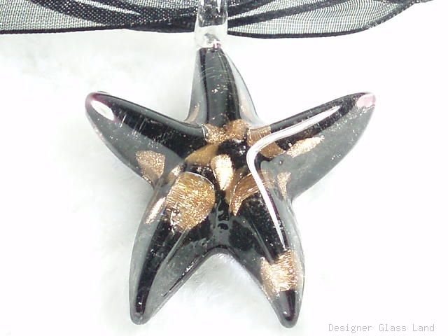 P473 MURANO GLASS CUTIE BLACK STAR PENDANT NECKLACE, FREE SHIPPING!!!