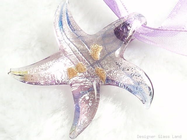 P474 MURANO LAMPWORK GLASS LILAC STAR PENDANT NECKLACE, FREE SHIPPING!!!