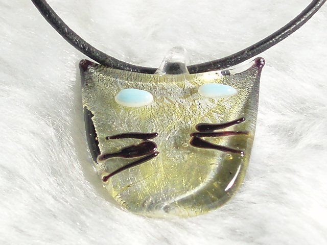 P134Y MURANO GLASS FUNKY CAT FACE PENDANT NECKLACE, FREE SHIPPING!!!