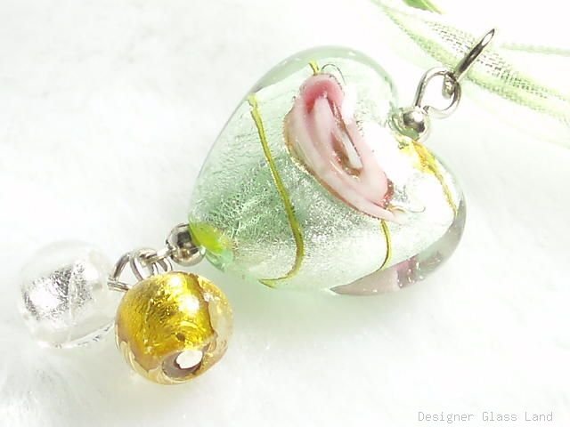 P475 MURANO LAMPWORK GLASS ROSE HEART PENDANT NECKLACE, FREE SHIPPING!!!
