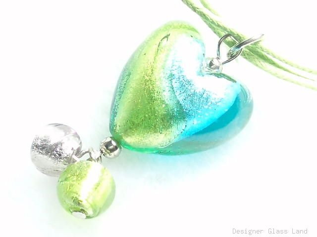 P476 MURANO LAMPWORK BI COLORS HEART PENDANT NECKLACE, FREE SHIPPING!!!