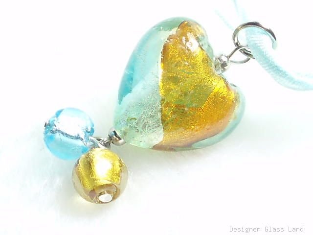 P477 MURANO LAMPWORK BI COLORS HEART PENDANT NECKLACE, FREE SHIPPING!!!